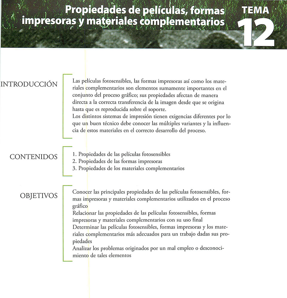 Materiales de producción en artes gráficas, capítulo 12