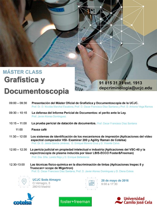 Máster Grafística y Documentoscopia; másterclass Documentoscoopia, Documentoscopia, Artes Gráficas