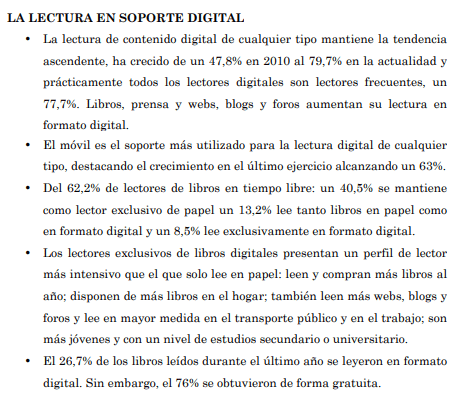 Lectura en soporte digital; edición digital; informe lectura
